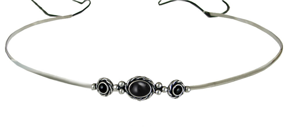 Sterling Silver Renaissance Style Exquisite Headpiece Circlet Tiara With Black Onyx